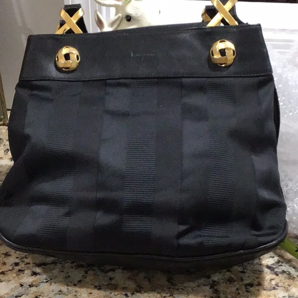 Salvatore Ferragamo Jacquard Black Tote Bag Vintage, rare